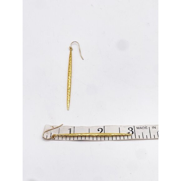 Hammered 14K Gold Filled Linear Dangle Earrings Modernist Long Drop Minimalist - Picture 4 of 5
